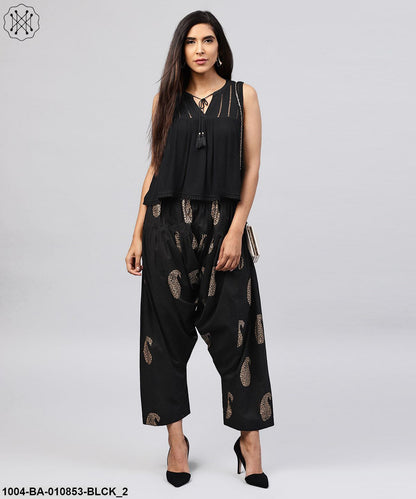 Black Printed Ankle Length Cotton Salwar