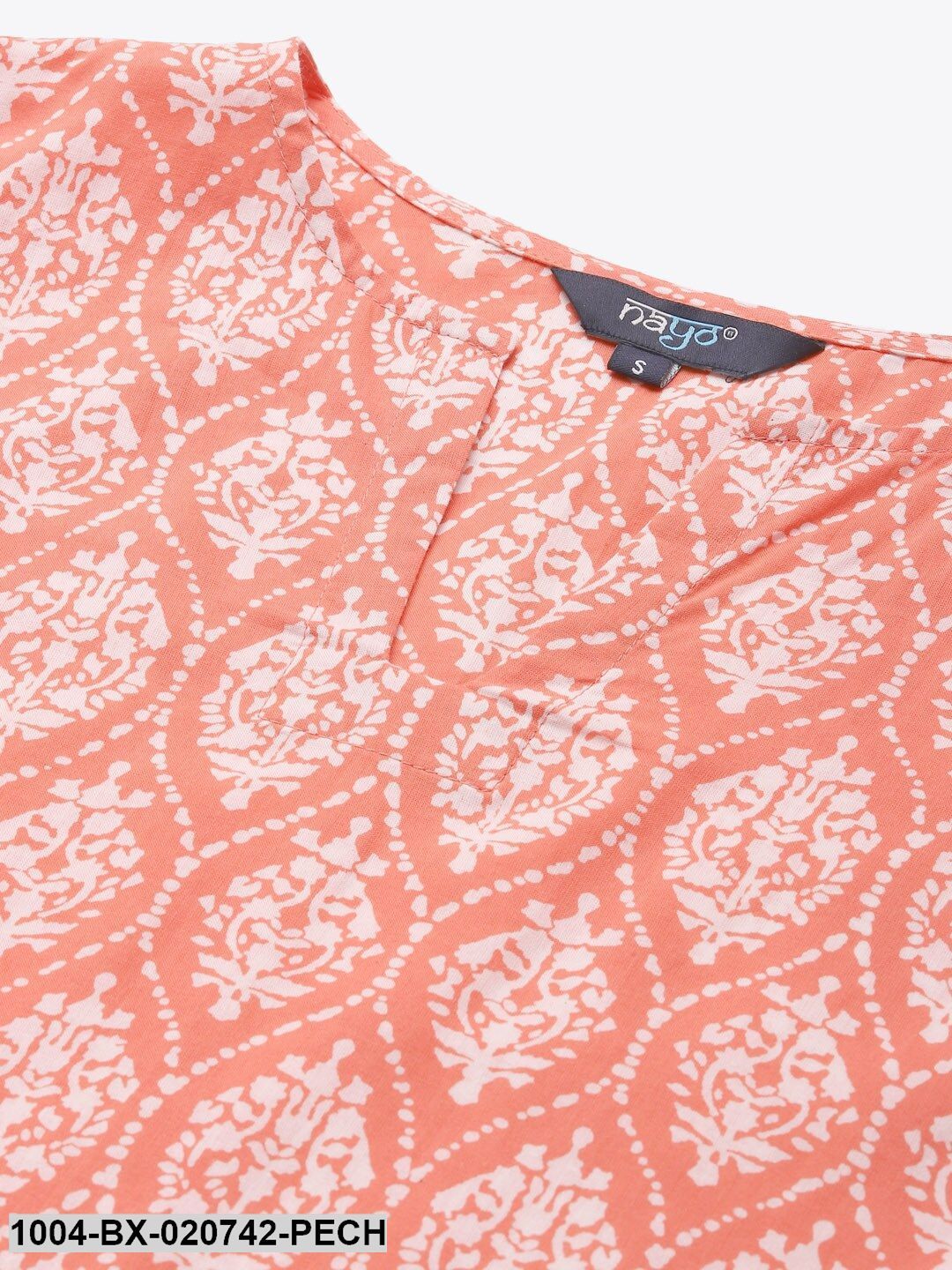 Peach-Coloured & White Pure Cotton Printed Night Suit