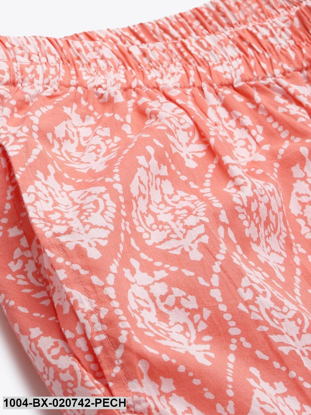 Peach-Coloured & White Pure Cotton Printed Night Suit