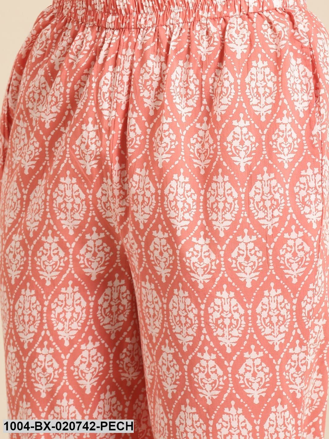 Peach-Coloured & White Pure Cotton Printed Night Suit