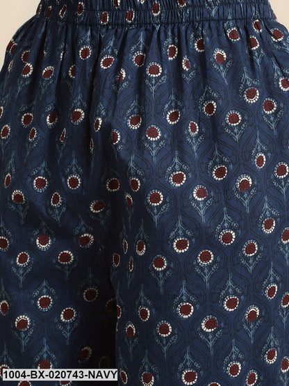 Navy Blue & Maroon Printed Night suit