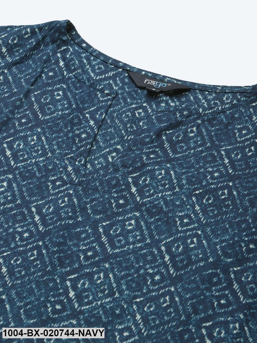 Navy Blue & Off-White Pure Cotton Printed Night Suit