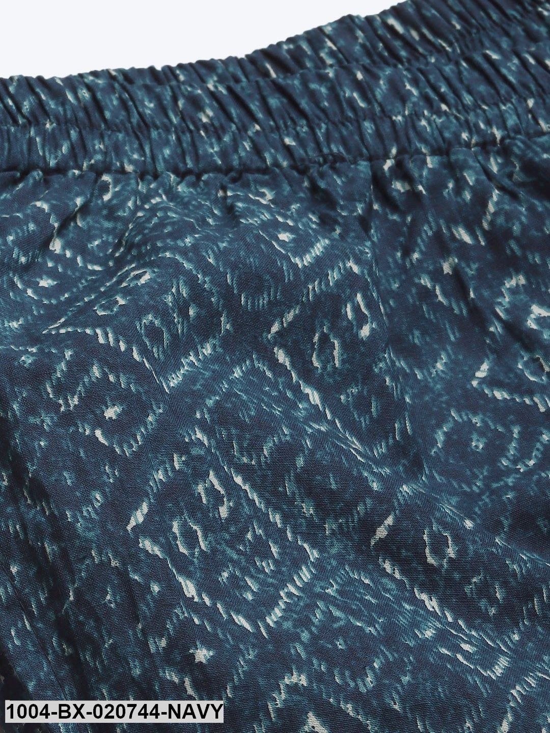 Navy Blue & Off-White Pure Cotton Printed Night Suit