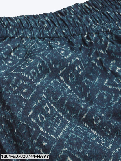 Navy Blue & Off-White Pure Cotton Printed Night Suit