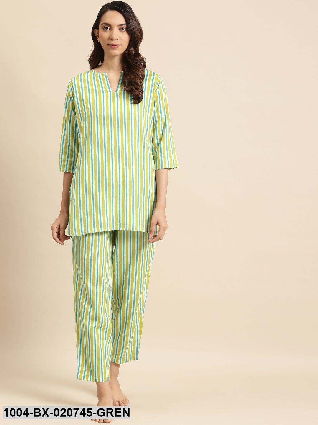 Green & Yellow Striped Night suit