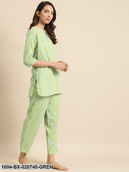 Green & Yellow Striped Night suit
