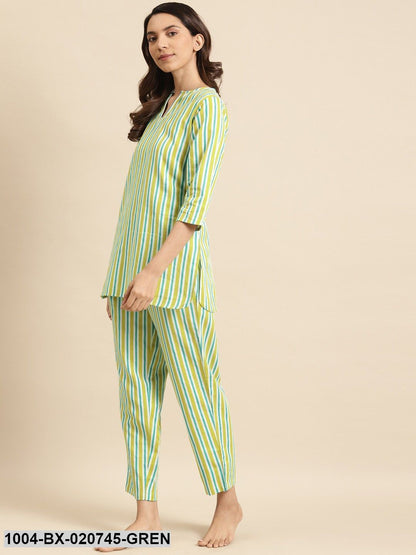 Green & Yellow Striped Night suit