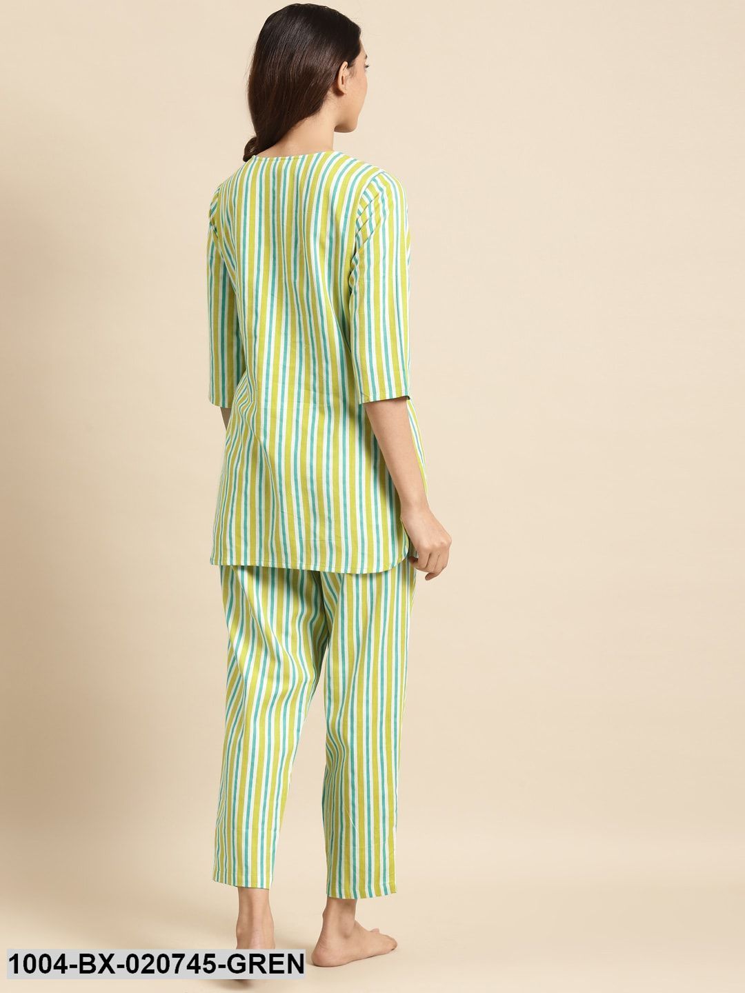 Green & Yellow Striped Night suit