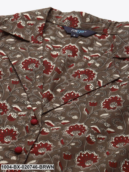 Brown & Maroon Pure Cotton Printed Night Suit