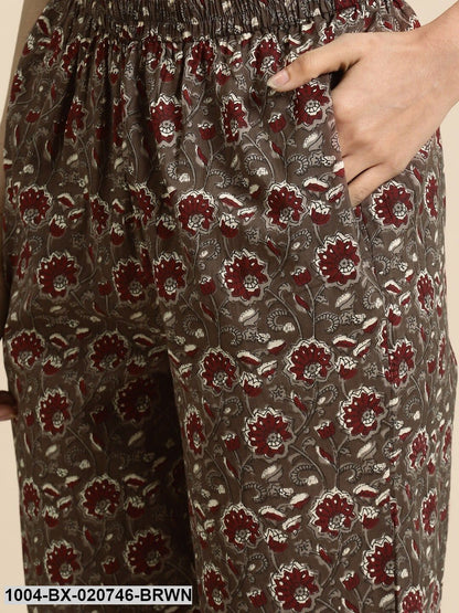 Brown & Maroon Pure Cotton Printed Night Suit
