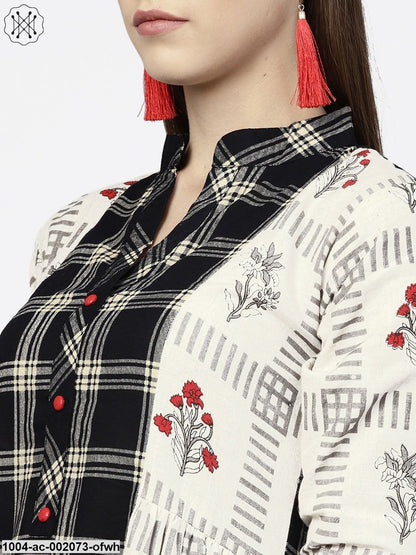 Off White Printed Half Sleeve A-Line Maxi Dress