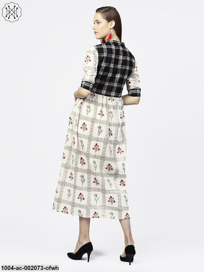 Off White Printed Half Sleeve A-Line Maxi Dress