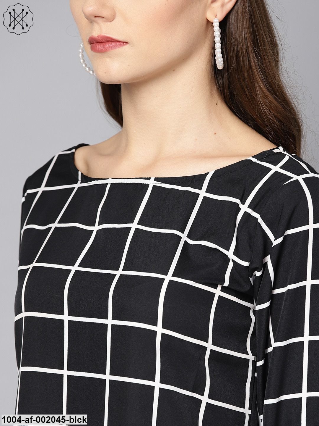Black Checked Kurta Set With White Culottes