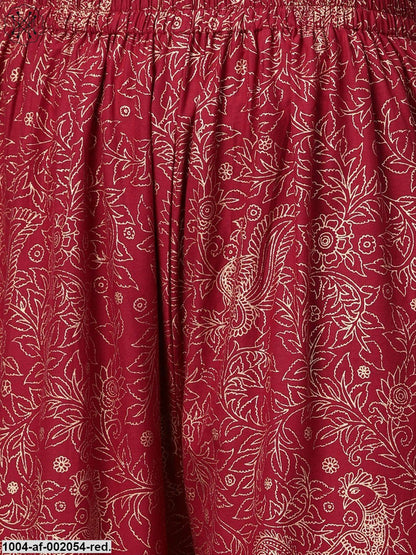 Red Printed Half Sleeve Cotton A-Line Kurta With Sharara