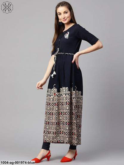 Blue Printed Half Sleeve Flex Anarkali Kurta