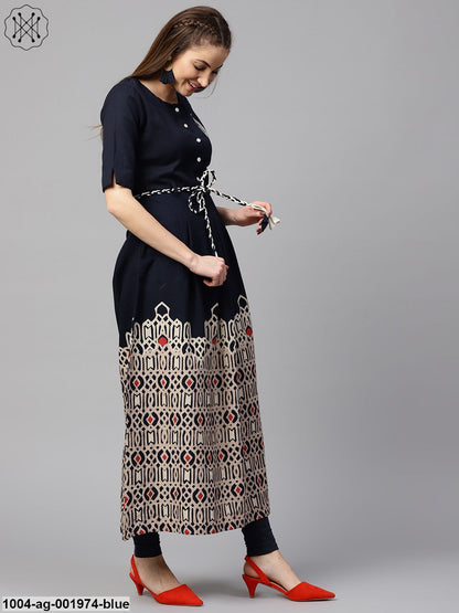 Blue Printed Half Sleeve Flex Anarkali Kurta