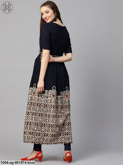 Blue Printed Half Sleeve Flex Anarkali Kurta