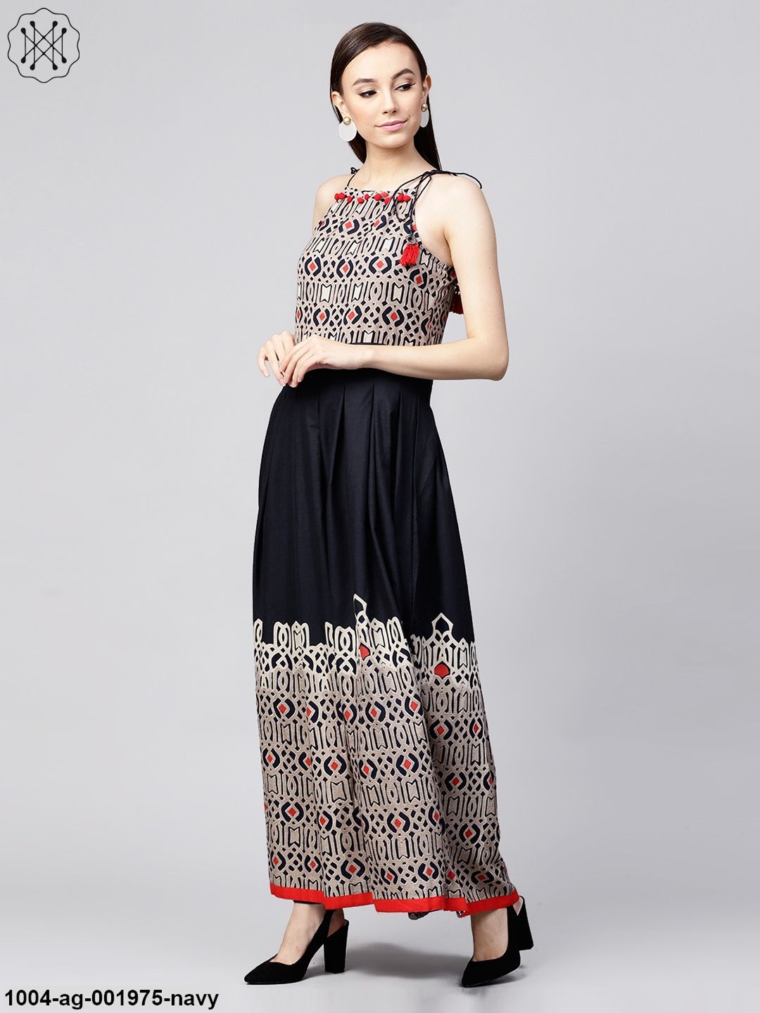 Navy Blue Printed Sleeveless Flex Anarkali Kurta