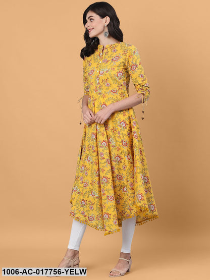 Printed Flared Calf Length 3/4 Sleeve Collor Neck Cotton Dress