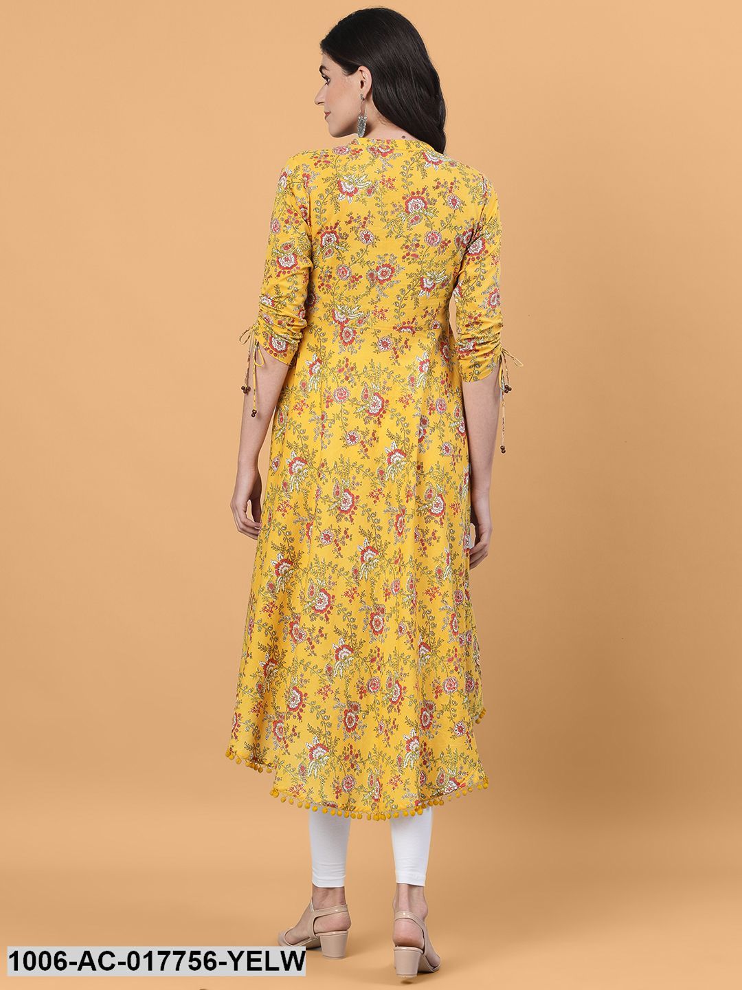 Printed Flared Calf Length 3/4 Sleeve Collor Neck Cotton Dress