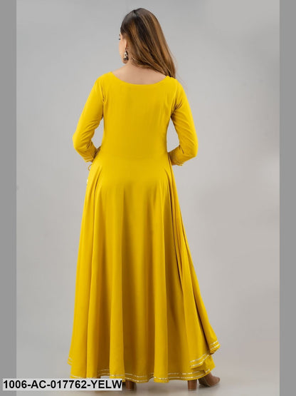 Mirror Work Flared Full Length 3/4 Sleeve Round Neck Rayon Dress