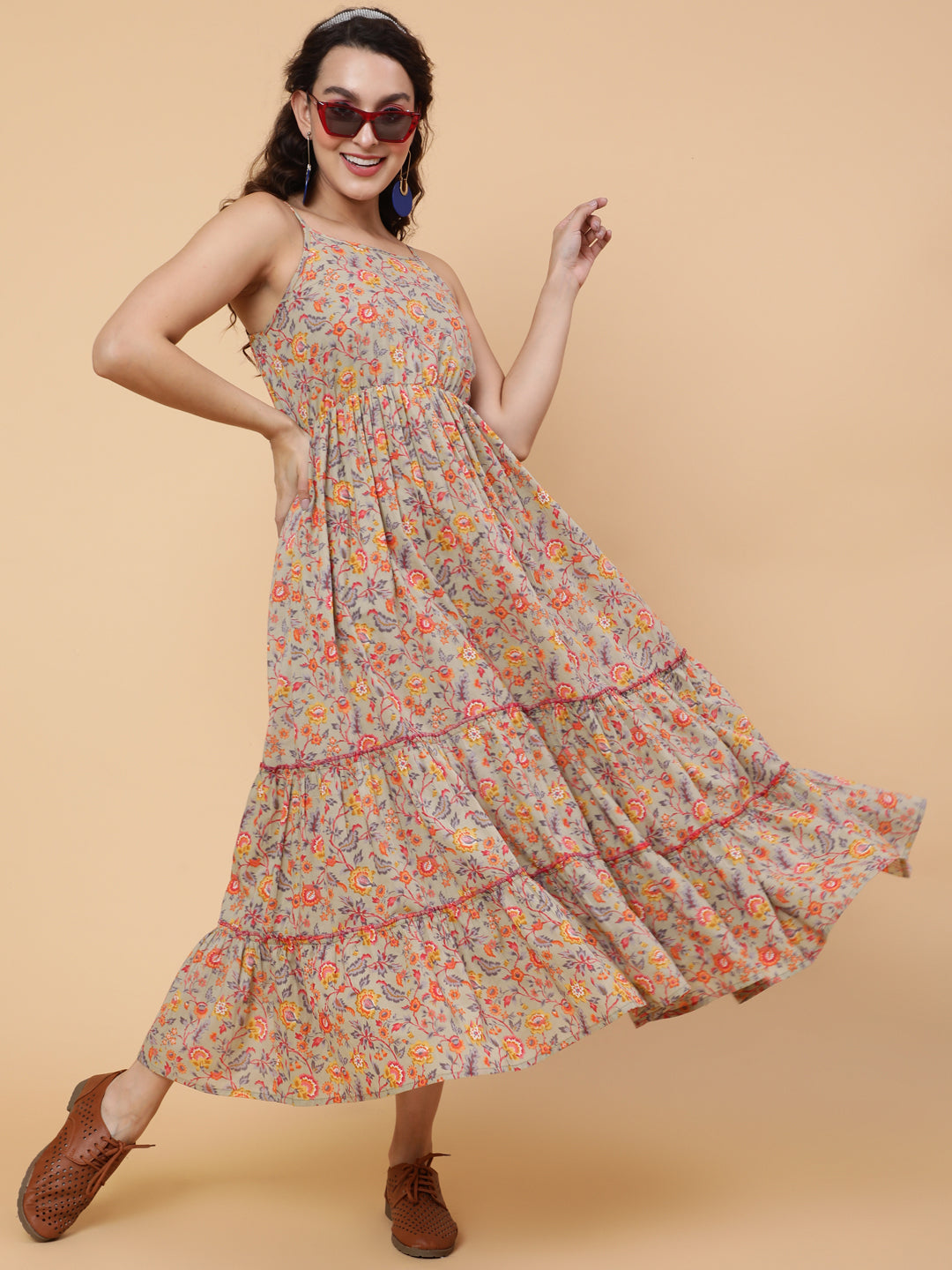 Kimayra beige cotton printed dress – wholesale manufacturer &amp; exporter from India