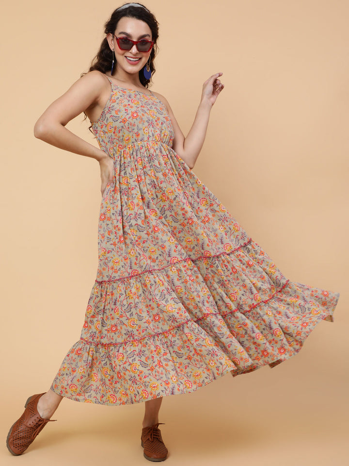 Kimayra beige cotton printed dress – wholesale manufacturer &amp; exporter from India