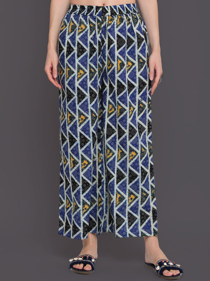 Printed Straight Calf Length 3/4 Sleeves Round Neck Cotton Kurta &amp; Palazzo