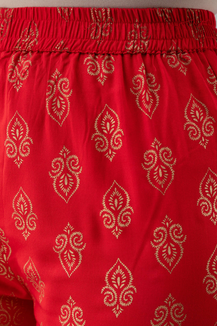 Embroidered Straight Calf Length 3/4 Sleeves Round Neck Rayon Kurta Dupatta Bottom Set