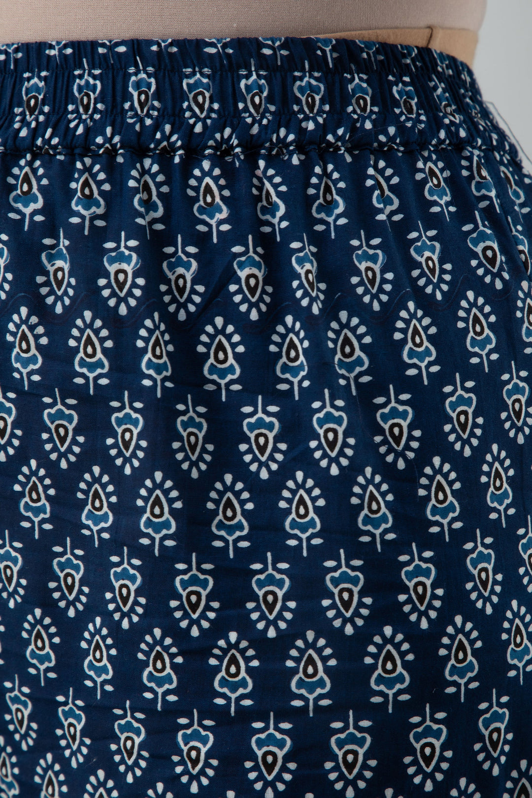 Printed A-line Calf Length 3/4 Sleeves Round Neck Cotton Kurta Dupatta Bottom Set