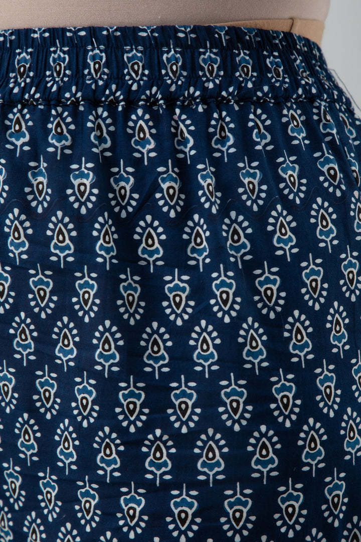 Printed A-line Calf Length 3/4 Sleeves Round Neck Cotton Kurta Dupatta Bottom Set