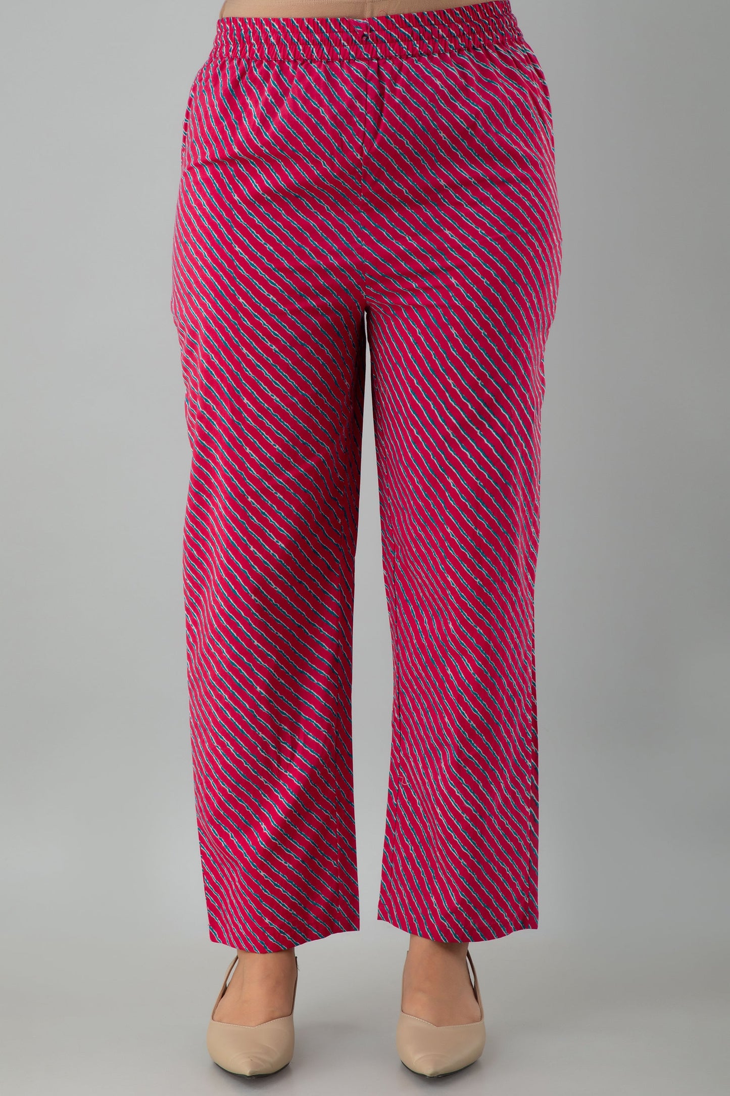 Printed Straight Calf Length 3/4 Sleeves Round Neck Cotton Kurta Bottom Set