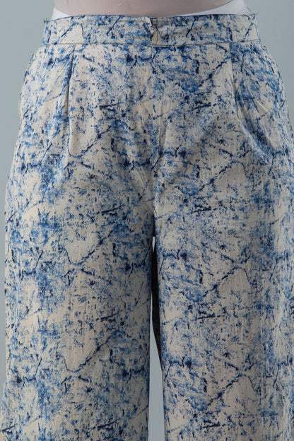 Printed Straight Calf Lenth 3/4 Sleeves Round Neck Cotton Kurta Set