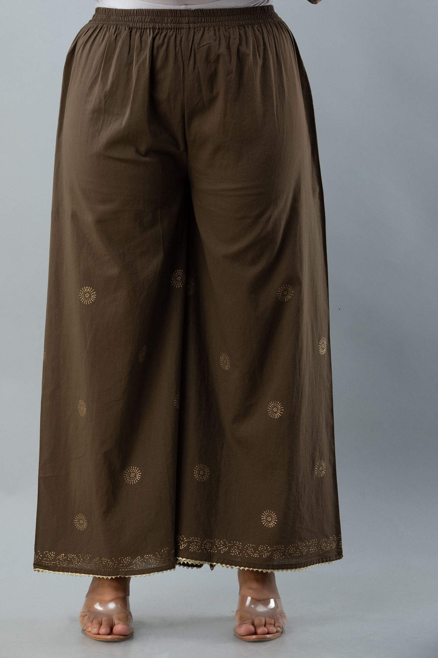 Cotton Calf Length Printed Embroidered Straight 3/4 Sleeves Round Neck Kurta Set