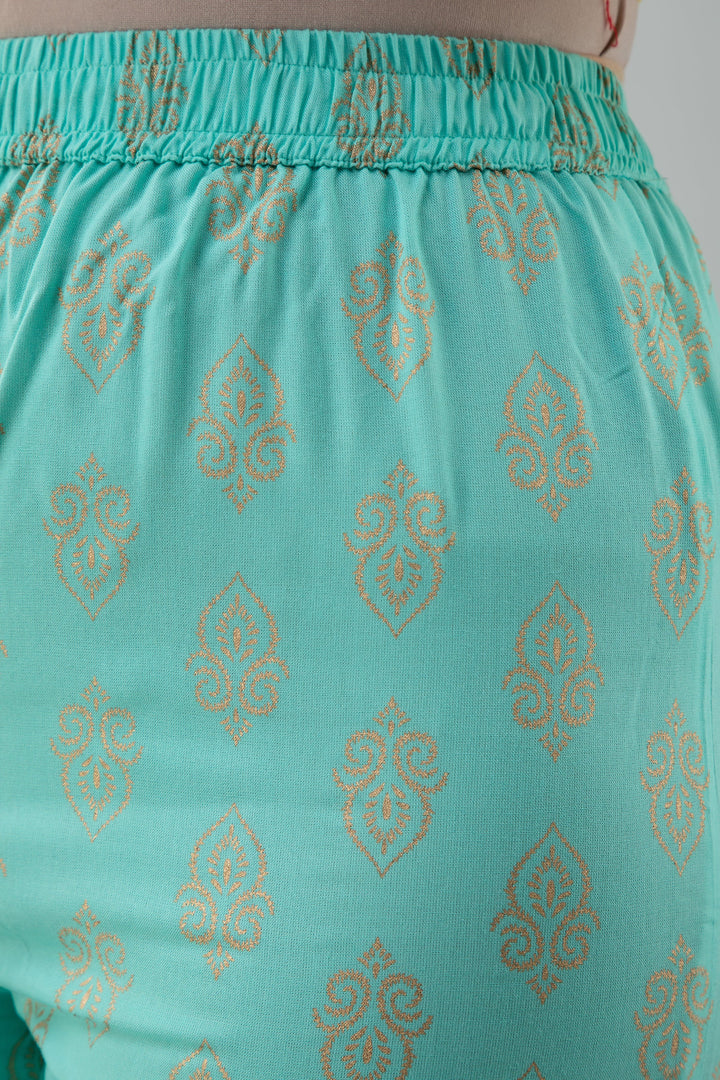 Rayon Calf Length Embroidered  Straight 3/4 Sleeves Round Neck Kurta Set