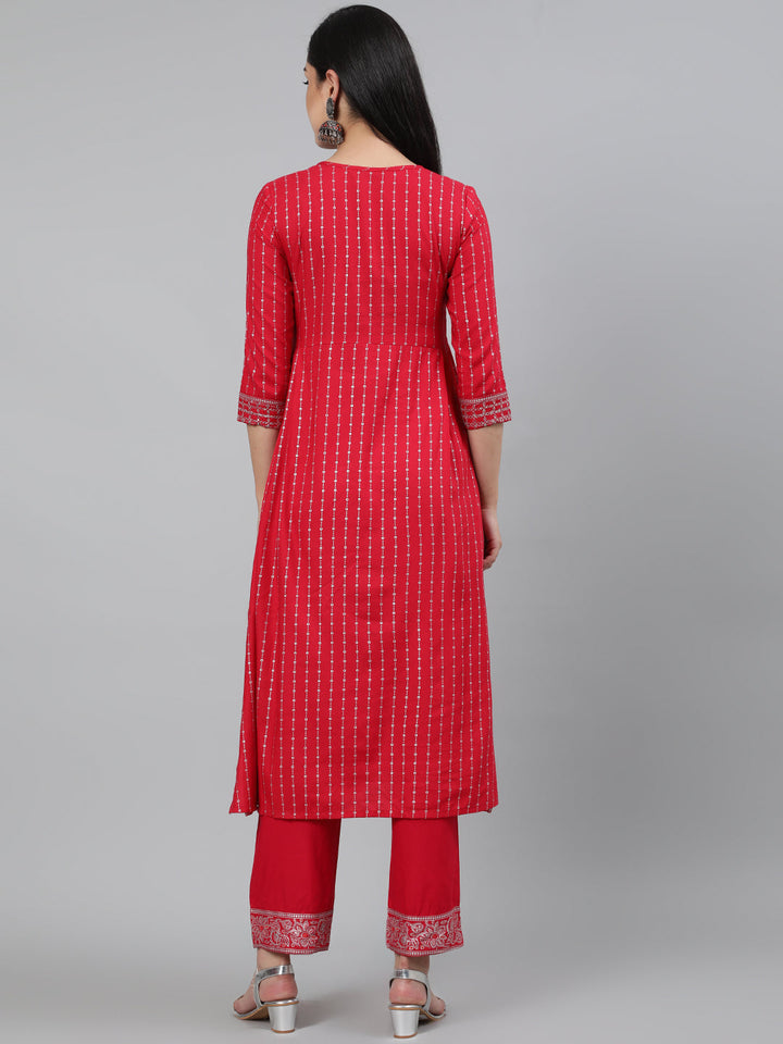 Rayon Sequence 3/4 Sleeve A-Line Round Neck Calf Length Kurta Set