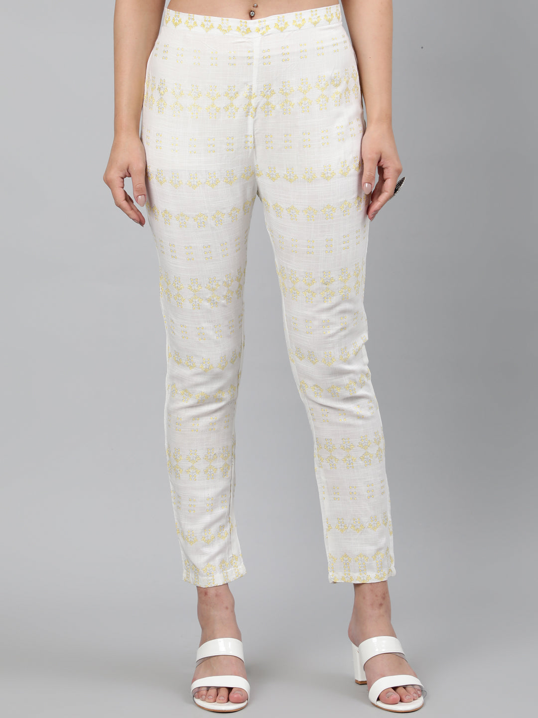 Rayon Slub Sequence 3/4 Sleeve A-Line Round Neck Calf Length Kurta Set