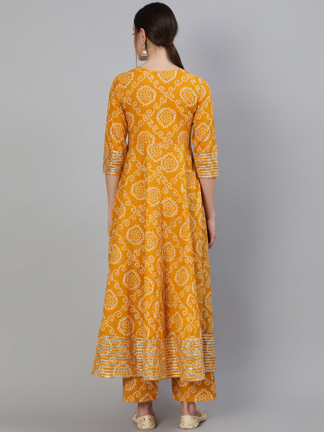 Rayon Mirror Work Anarkali 3/4 Sleeve Round Neck Calf Length Kurta Set