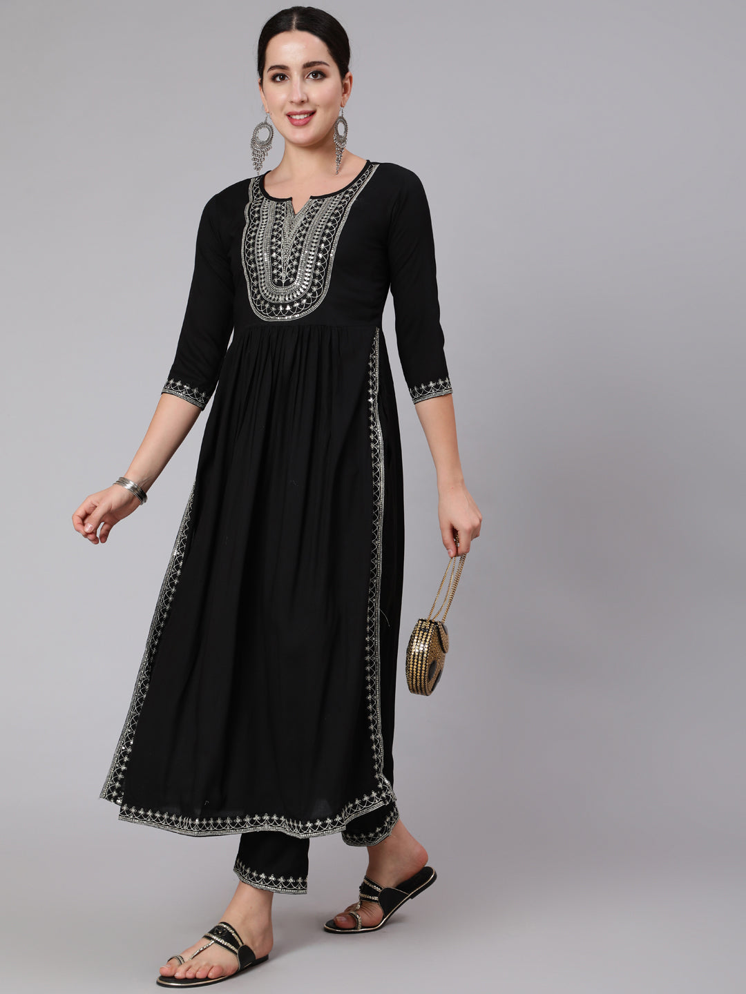 Kimayra black rayon embroidered kurta set wholesale manufacturer & exporter from India