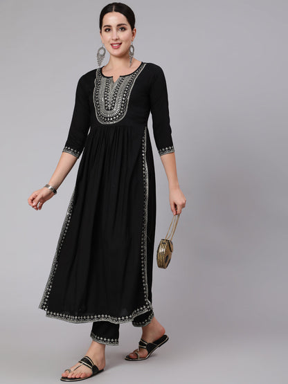 Kimayra black rayon embroidered kurta set wholesale manufacturer & exporter from India