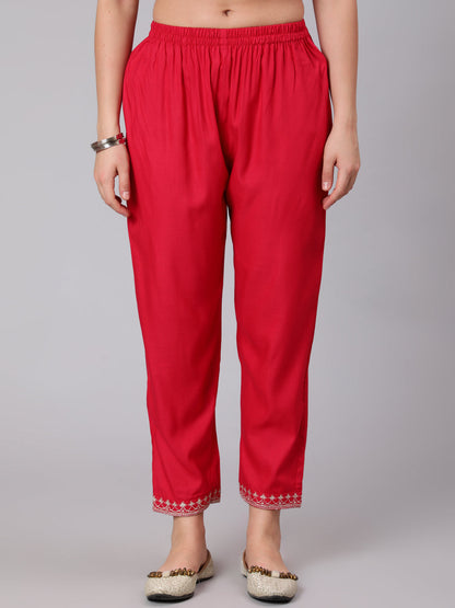 Rayon Calf Length Embroidered Flared 3/4 Sleeve Round Neck Set Kurta Set