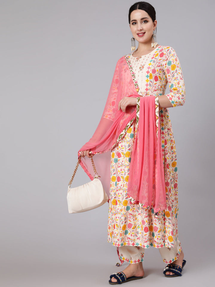 Rayon Calf Length Sequence Flared 3/4 Sleeve Round Neck Kurta Set