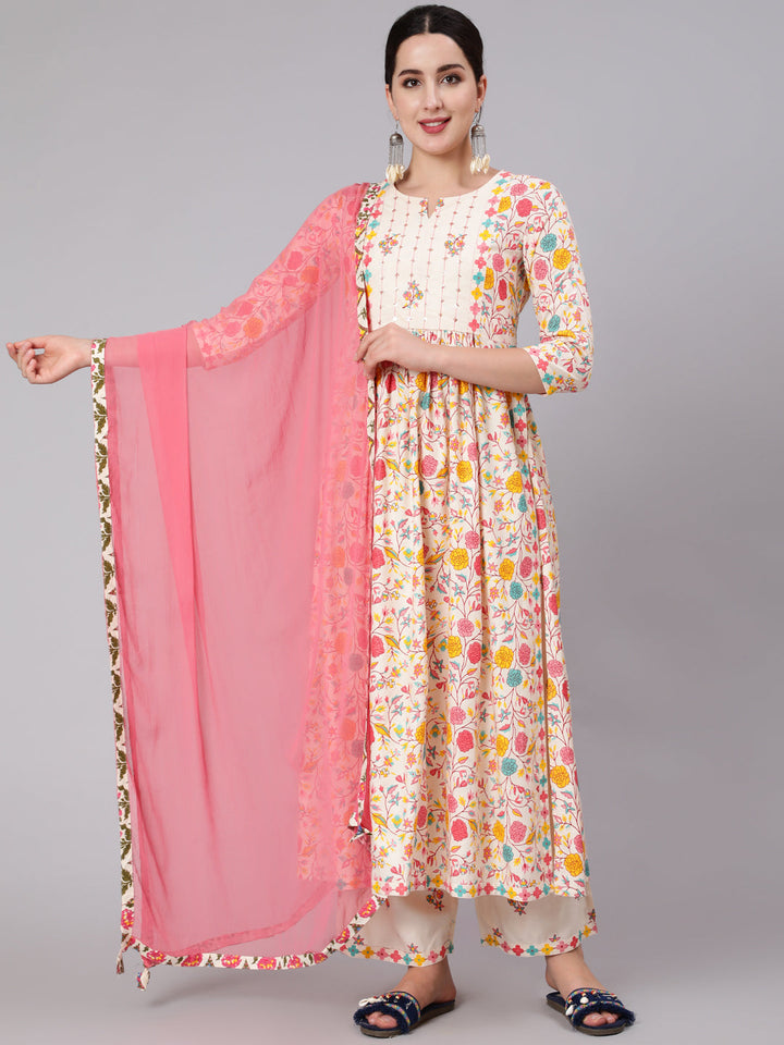 Rayon Calf Length Sequence Flared 3/4 Sleeve Round Neck Kurta Set