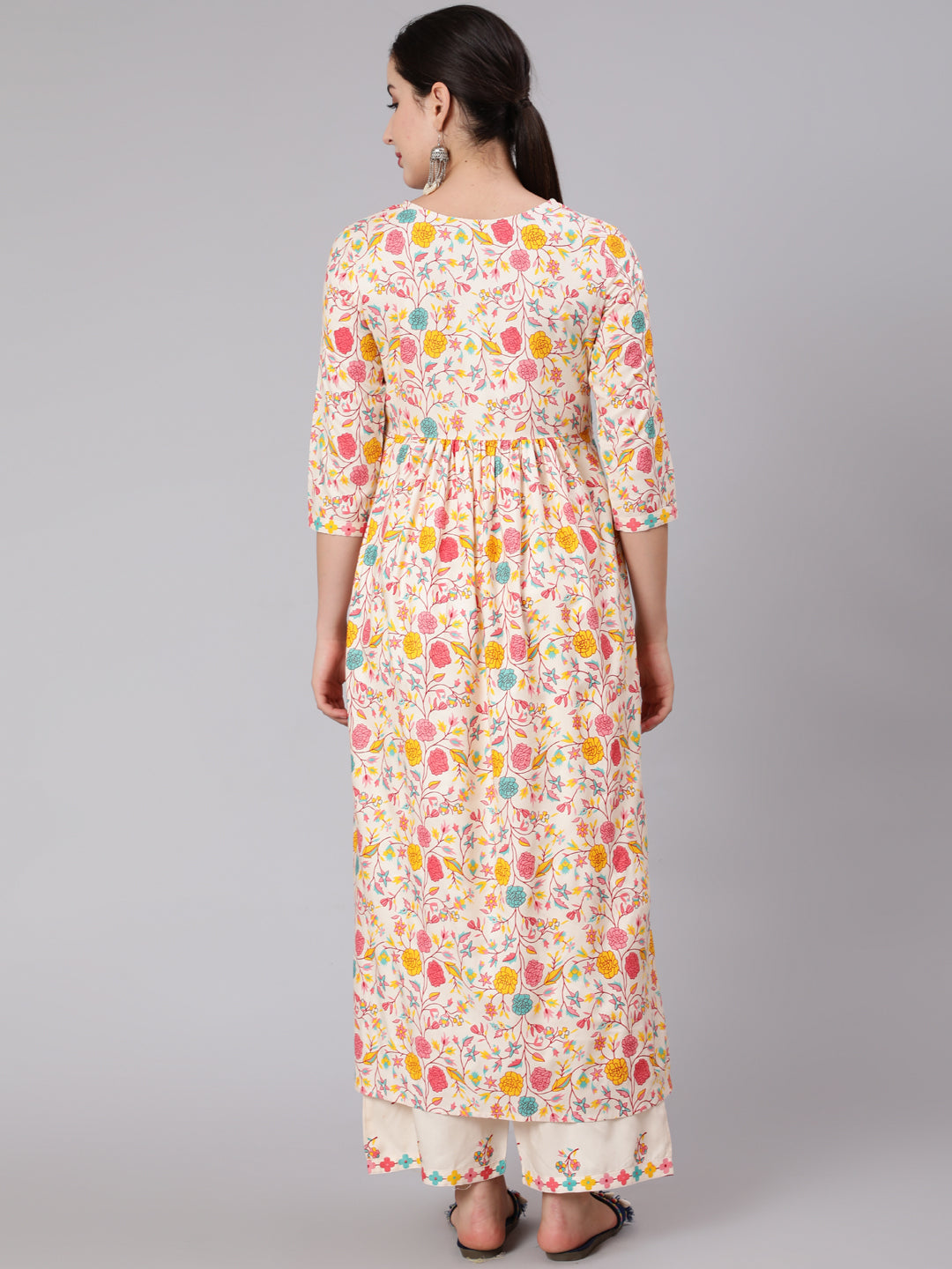 Rayon Calf Length Sequence Flared 3/4 Sleeve Round Neck Kurta Set