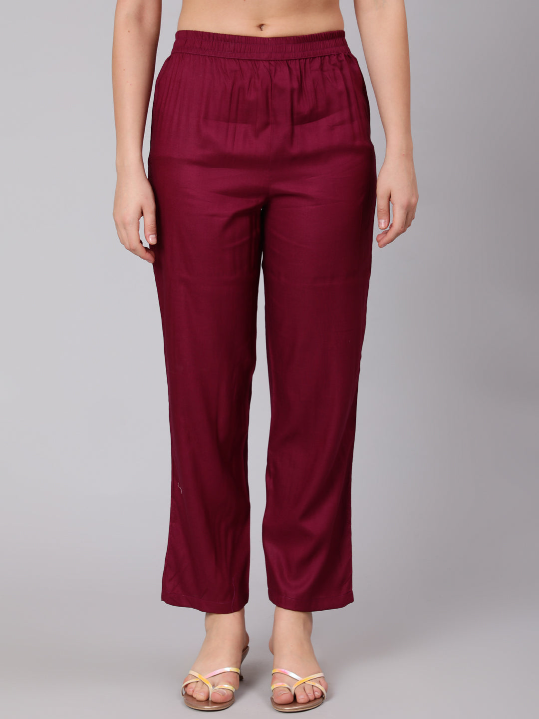 Rayon Calf Length Embroidered Straight 3/4 Sleeve Round Neck Kurta Set