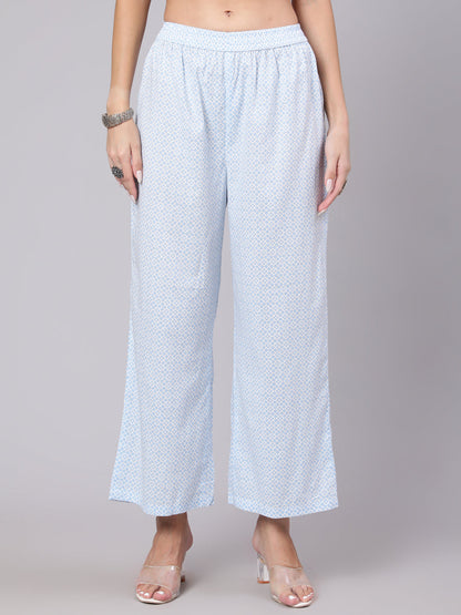 Cotton Calf Length Printed Flared 3/4 Sleeve Round Neck Kurta Bottom Dupatta Set