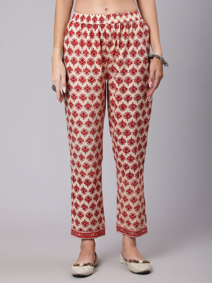 Cotton Calf Length Printed Flared 3/4 Sleeve Round Neck Kurta Bottom Dupatta Set