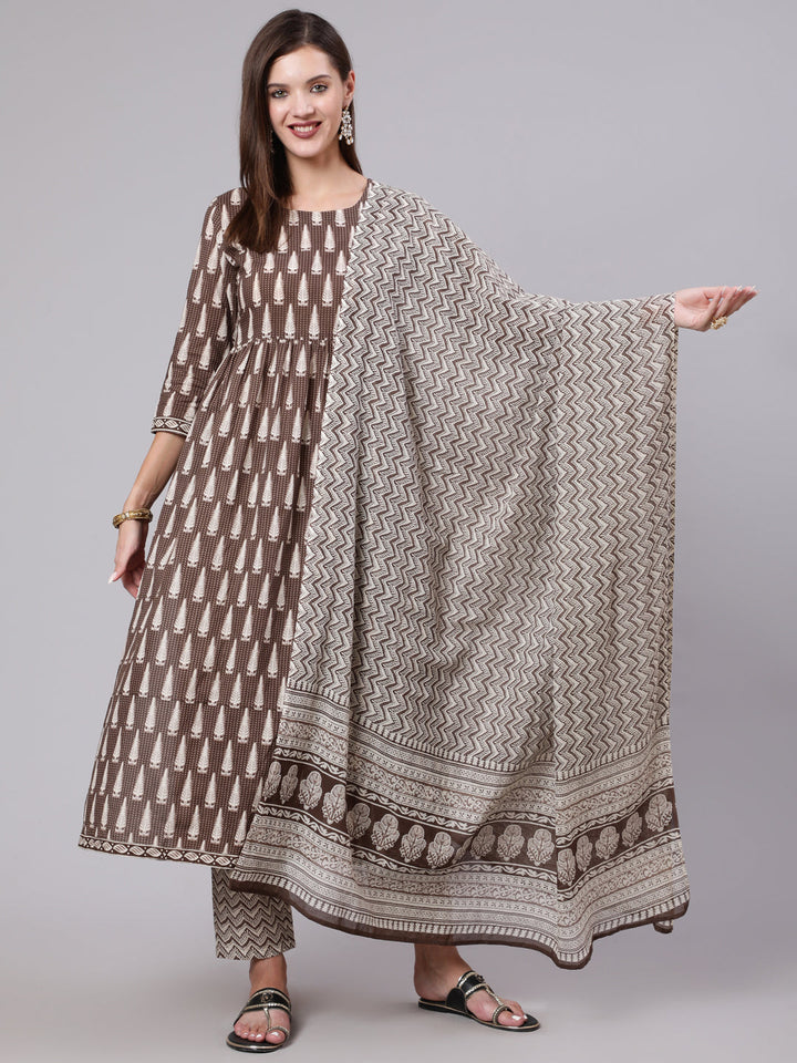 Kimayra brown cotton printed kurta – wholesale supplier