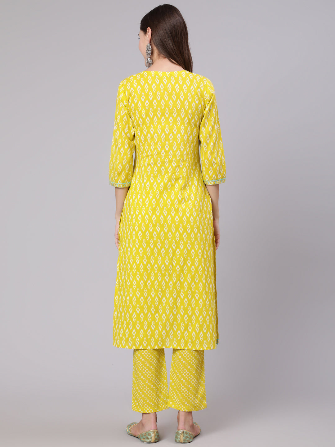 Cotton Calf Length Printed Straight 3/4 Sleeve Round Neck Kurta Bottom Dupatta Set