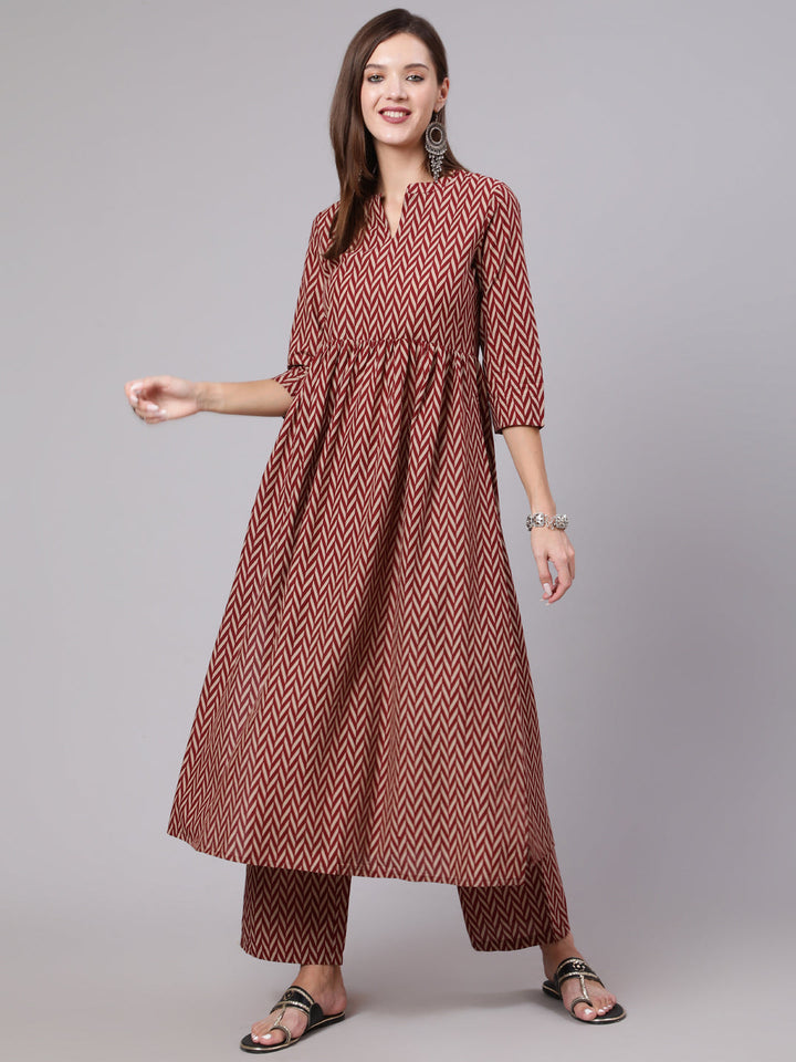 Rayon Calf Length Printed Semi Flared 3/4 Sleeve Collar Neck Kurta Bottom